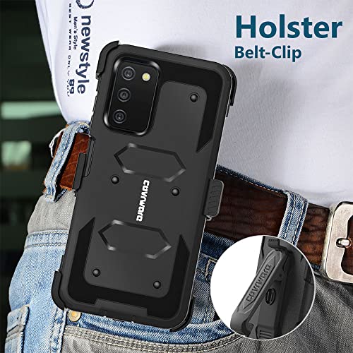 Covrware Aegis Series Case For Samsung Galaxy A03S, Full-Body Rugged Dual-Layer Shockproof Protective Swivel Belt-Clip Holster Cover With Built-In Screen Protector, Kickstand, Black #TOP3