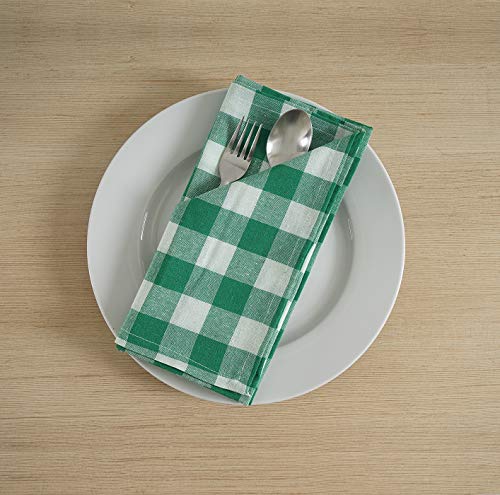 Image of FINGERCRAFT 100% Cotton Cloth Napkins Set of 12 - 20x20 Inch (50x50 cm) Reusable Soft & Absorbent Gingham Check Dinner Table Napkins (Green White Check, Set of 12)