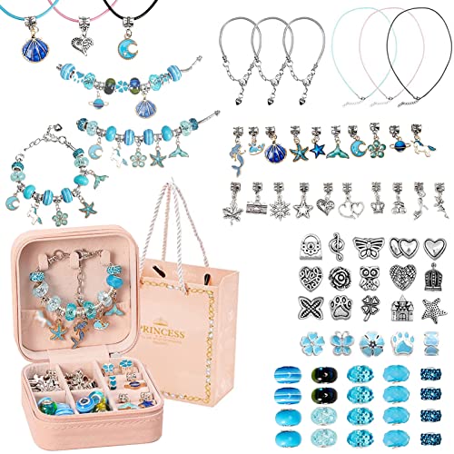 Sitengle アクセサリーキット ブレスレット作り 66点セット おしゃれ チャーム ビーズ遊び 誕生日 クリスマス プレゼント(ブルー)