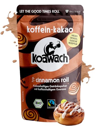 koawach – Kakaopulver Zimtschnecke Getränkepulver 500 g – Bio-Trinkschokolade mit Koffein aus Guarana & Cinnamon Roll – vegan & Fairtrade – zimtig-schokoladiger Energie-Kakao für heiße & kalte Drinks