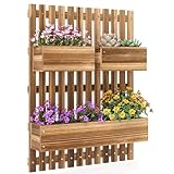 Outsunny Jardinera de Pared con Enrejado, Carbonizado