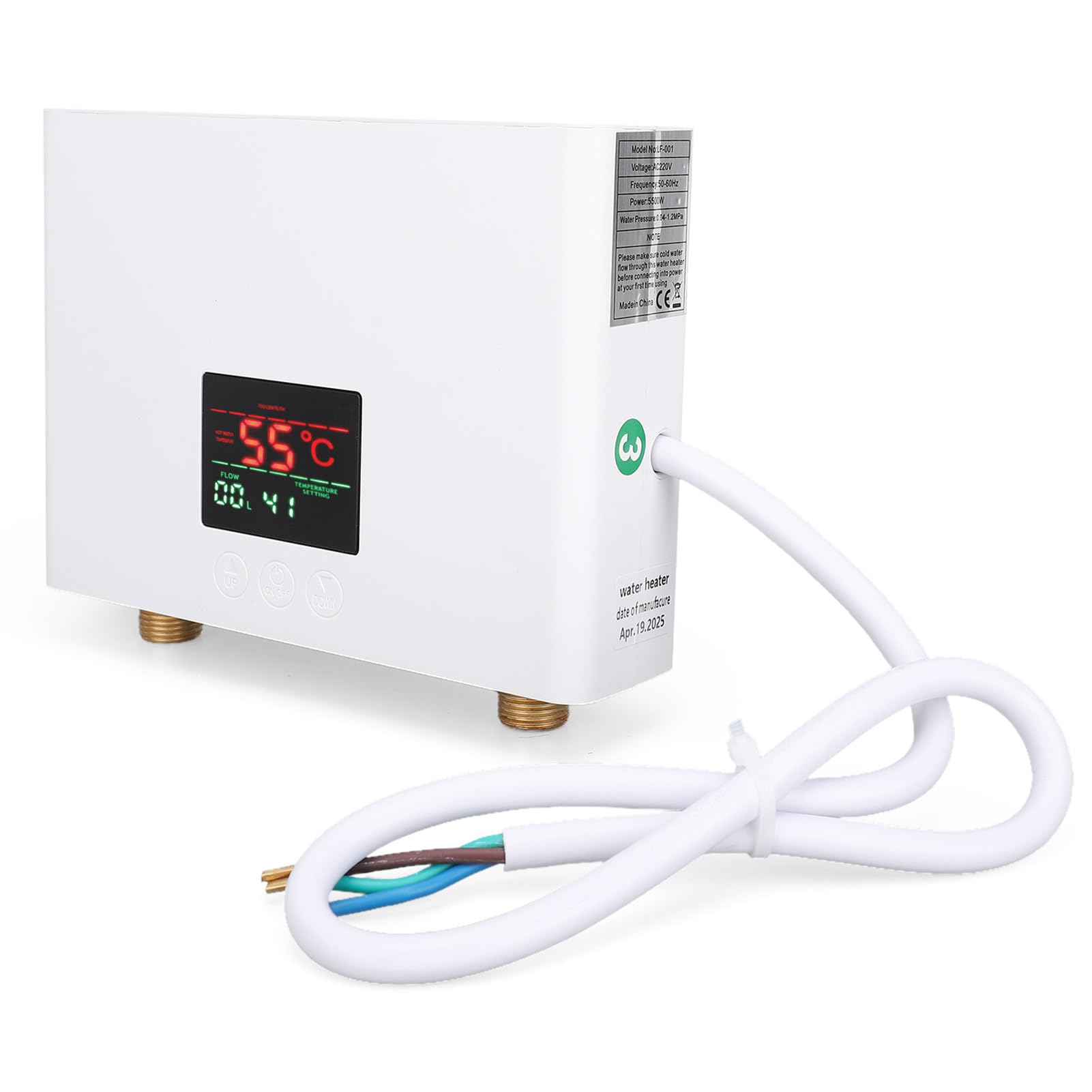 Calentador de agua instantáneo, 5500 W, mini calentador de agua eléctrico, montaje en pared, con indicador LED y mando a distancia, para casa, caravana, cocina, baño, color blanco