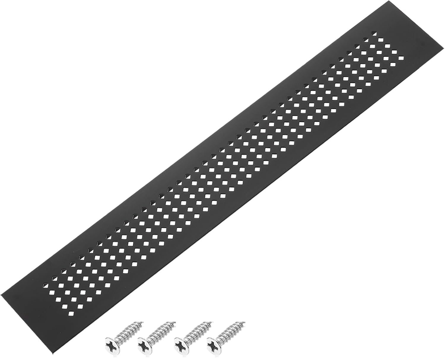 PATIKIL 24 x 2 Inch Door Air Vent Cover, Aluminum Grille Ventilation Cover Louvered Diamond Hole with Mounting Screws for Cabinet Wardrobe Door, Black 24 x 2 Inch Black