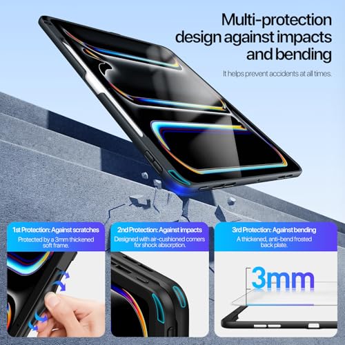 Image of Metal Stand Back case for Apple iPad Pro 11 inch 2024 /2025 M4 /M5 5th /6th Gen, Smart Back Case with Stable Stands with Pencil Holder for iPad Pro 11 M4 /M5, Black