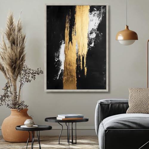 Impression sur toile abstraite noire et dorée sans cadre - 3