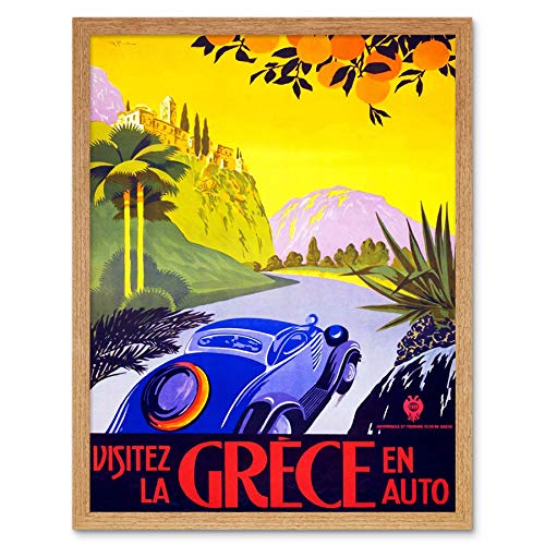 Wee Blue Coo Travel Visit Greece By Car Sun France Vintage Art Print Framed Poster Wall Decor 12X16 Inch Viaggio Grecia Francia Vintage ▾ Manifesto Parete