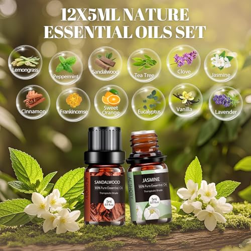 AESHORY 500ml Aroma Diffuser Mit 12 x 5ml Ätherische Öle, Ultraschall Aromatherapie Diffuser Luftbefeuchter, 7 Farbigem LED Licht, 4 Timer, Fernbedienung – Bild 5