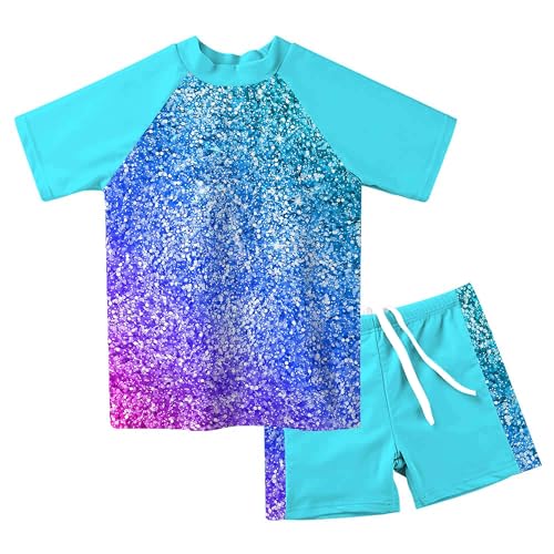 Image of Lovekider Girls Swimsuits Two Piece Rash Guard Set Short Sleeve Bathing Suit Liner Swimwear with Sun Protection 3-12T