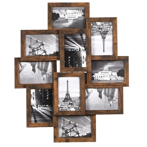SONGMICS Bilderrahmen-Collage, 10 Fotorahmen für 10 x 15 cm Bilder, Fotocollage, Wandcollage, Multi-Rahmen, Wanddeko, weihnachten, vintagebraun RPF020X01 SONGMICS Bilderrahmen-Collage, 10 Fotorahmen für 10 x 15 cm Bilder, Fotocollage, Wandcollage, Multi-Rahmen, Wanddeko, weihnachten, vintagebraun RPF020X01