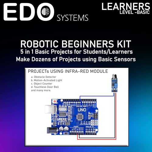 Image of EDO Systems | UNO r3 SMD 5 in 1 Sensor Kit for Students, Hobbyiest, Learners, & School Projects DIY Ultrasonic, Temperature, IR Sensors Traffic Light & Relay Module Breadboad Starter /Beginner Kit.