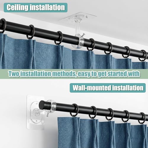 BYSHEGET 6 Stück Gardinenstangenhalter ohne Bohren, Gardinenstangenhalter zum Kleben & Schrauben für Decke & Wand, Passend fürØ20-32 mm, Ideal für Badezimmer, Fenster, Schrank (Transparent)