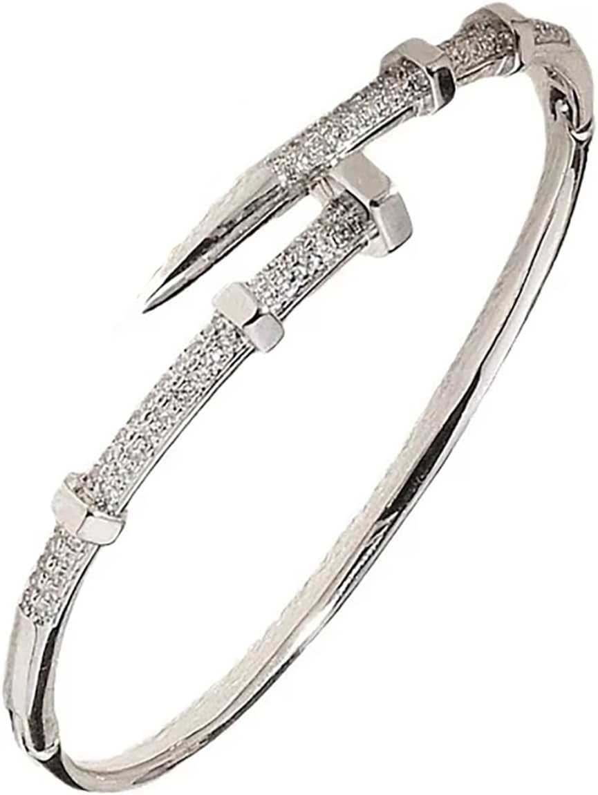 Nail Bangle Bracelet for Women 18K Gold Plated Cubic Zirconia Stones Titanium Steel Bracelet Jewelry Valentines Christmas Gifts