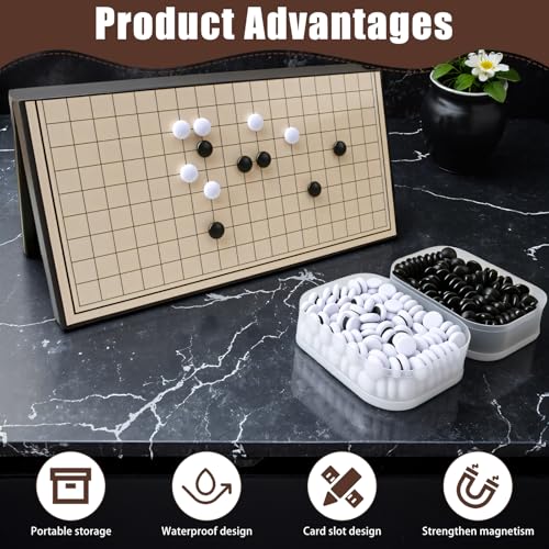 Magnetisches Go Spielset 19x19 – Faltbares Brettspiel für Anfänger & Fortgeschrittene – Tragbares Reise Spiel mit magnetischen Steinen