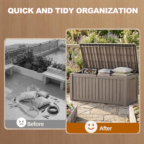 EFU Outdoor Storage Box 260 Gallon Deck Box, Waterproof Resin, Grey - Image 4