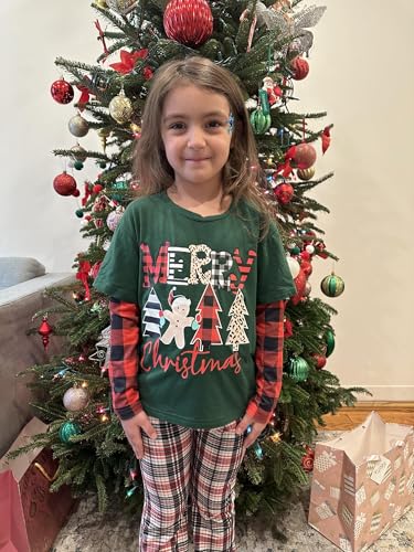 Image of Arshiner Girls Christmas Halloween Long Sleeve Shirts Graphic Stripe Plaid Patchwork Top Tee