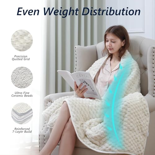 Image of Mr. Sandman Weighted Blankets for Adults Full Size 15lbs, Warm Sherpa Fleece Throw Blanket for Sleep and Calm, Soft Cozy Heavy Bed Blanket with Jacquard Flannel, 48 x 72 Inches, Cream White