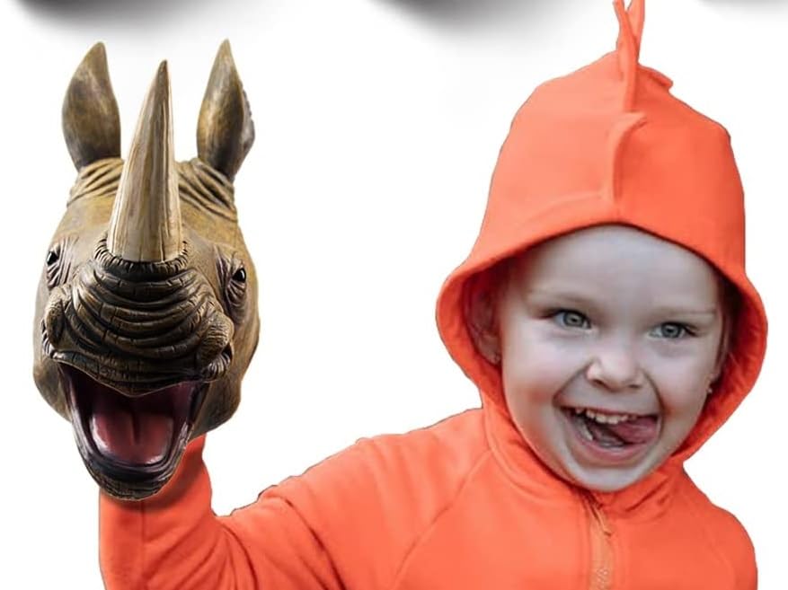 Image of Moira Animal Dinosaur Rubber Hand Glove Puppet Doll Kids Childrens Toys (Rhinoceros)