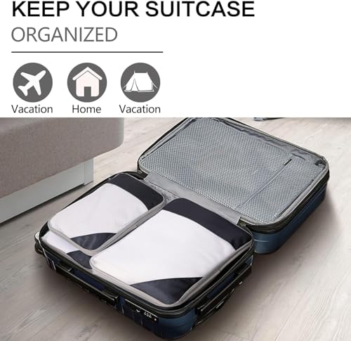 Image of House of Quirk Polyester Compression Packing Cubes for Travel, 4 Set Organizers, Compressible Essentials (Black)
