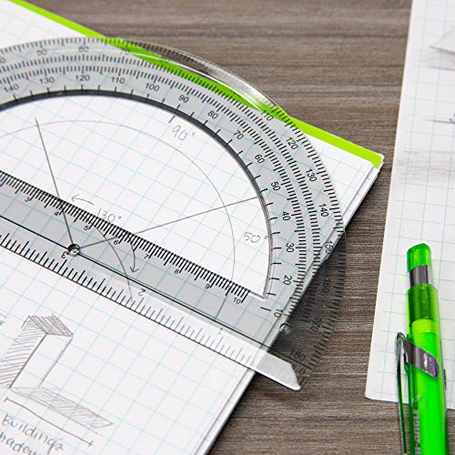 Bazic Protractor Semicircular 6 Inch 180 Degrees, Plastic Math Protractors, Geometry Measuring Rulers Set, Clear Ruler For Students, 1-Pack #TOP17