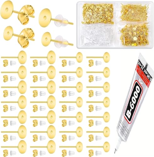 Image of Dhruv Crafts Jewelry Glue Kit with Stainless Steel Stud Posts, 1002 Pcs DIY Earring Making Supplies, Includes Butterfly & Rubber Backs for Jewelry Craft