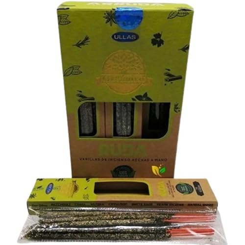 3 Cajas de Incienso Orgánico en Varillas Hecho a Mano 25gr x3 Hecho en India Resina y aceites Esenciales 100% Natural (Ruda)