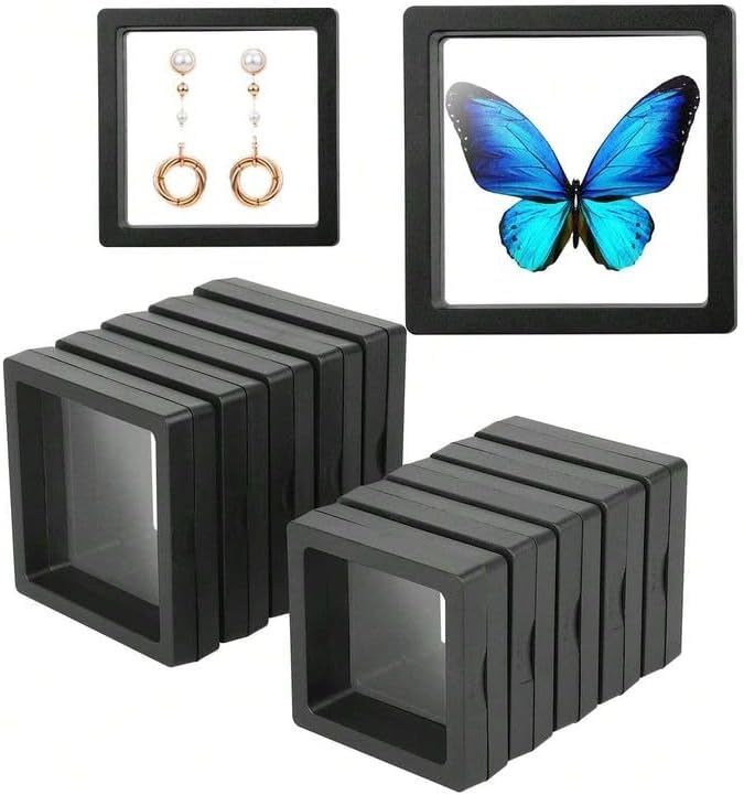 Floating Display Frame, Coin Display Case, Dustproof PE Film Transparent Jewelry Storage Box for Ring Necklace Bracelet, Floating Display Case for Coin, Jewelry per Availability (Medium 15 pc)