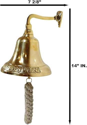 Miniatura 2 de Ebros Gift Campana de Titanic de latón macizo envejecido con cordón para puerta, pared, cena, patio, granja, crucero náutico, océano, crucero,