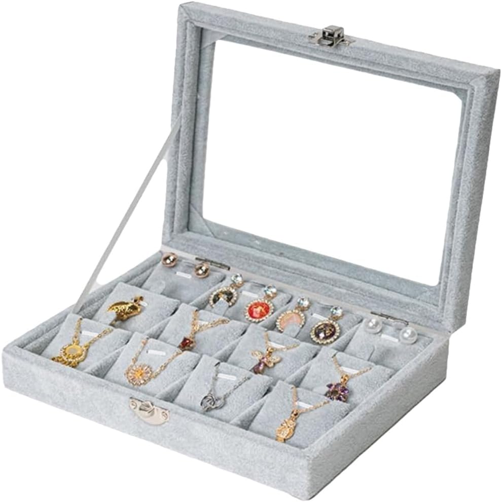 XHMQYC Jewelry Box Necklace Organizer Tray Necklace display Case for storage Jewelry small Necklaces display Stand 12 Slot Pendant Holder for Women (Grey)