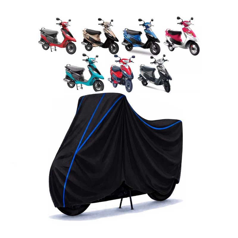 Image of Scooty Cover Water Resistant for Pep Plus Refresh BS VI | Universal Scooter & Bike Cover | Heavy Duty UV Dust, Rain & Scratch Protection Weather Indoor Outdoor | Black with Blue Piping