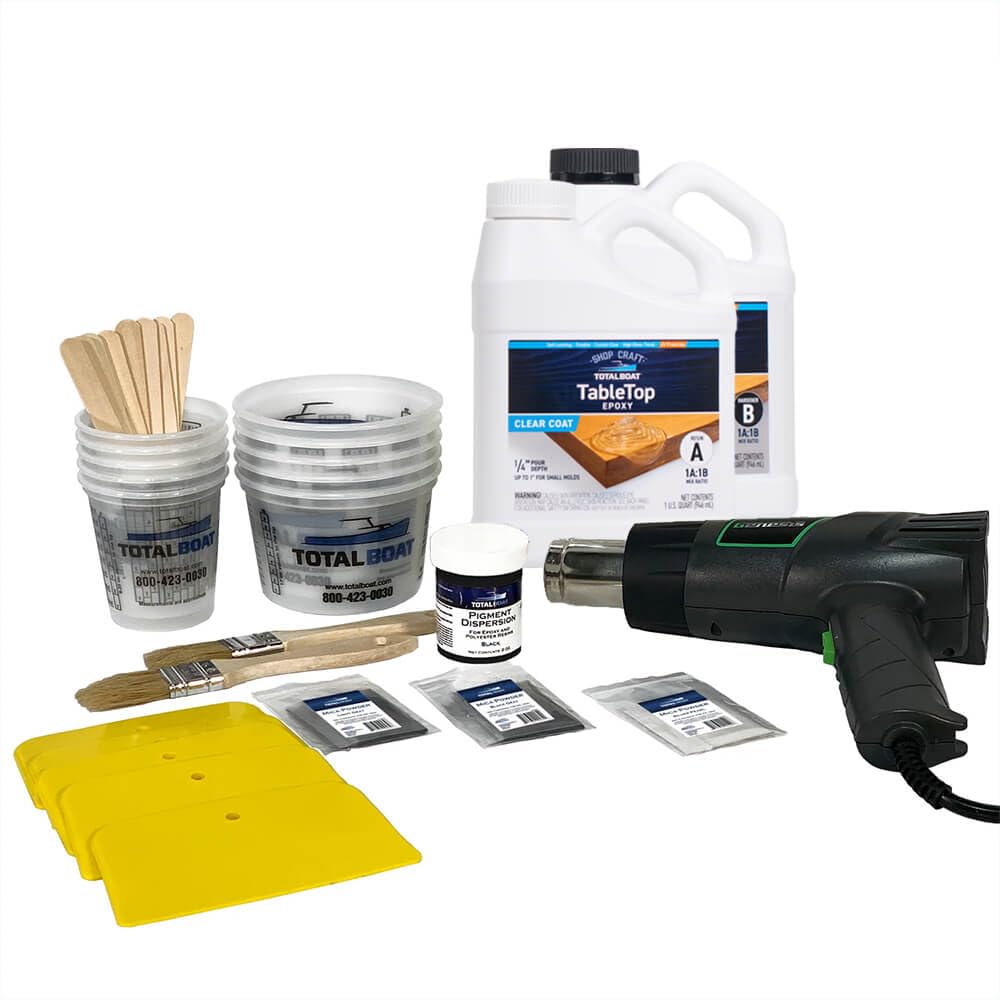 TotalBoat DIY Epoxy Black Marble Effect Countertop Project Kit | Includes Resin, Pigments & Tools | Make Faux Marble Kitchen Countertops, Bathroom Counters & Coffee Tables (2 Quart Kit)