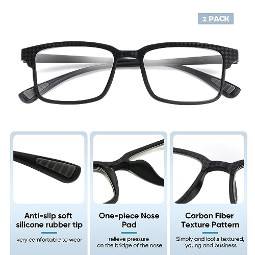 Image of CARA 2 Pack Progressive Multifocus Reading Glasses for Men, Women Premium TR90 Frame Blue Light Blocking Computer Readers, 3ft Range Workspace (Top is not 0), 1.5 Black