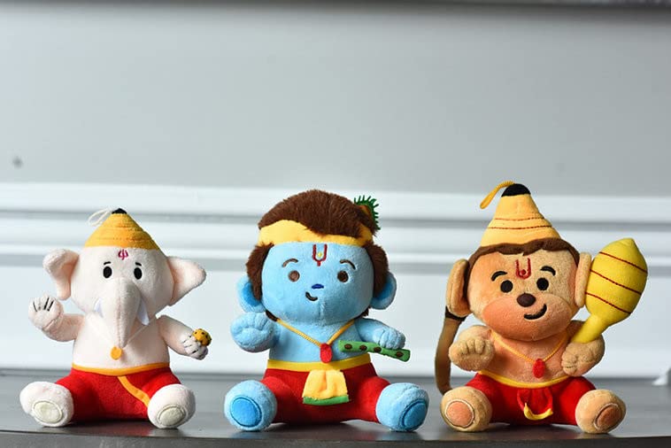 Image of HUG 'n' FEEL SOFT TOYS Krishna ji Ganesh ji Hanuman ji Soft Lovable Huggable Cute Teddy Bear Plush Toy Grandparents Best for Diwali, Baby Shower, Birthday(25cm Multicolor)