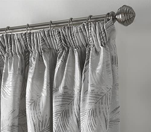 Alan Symonds Fiji Silver Pencil Pleat Taped Top Curtains Pair Fully Lined Floral 90" x 90" - Image 3