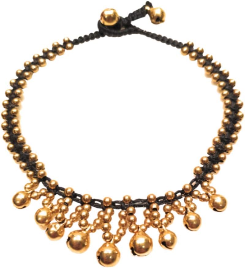 Infinityee888 Anklet Bells Adjustable Brass Bell bead Rope Braided Ankle Bracelet Indian Boho Handmade Charm Anklets for Women, Teengirl-BCBEL1