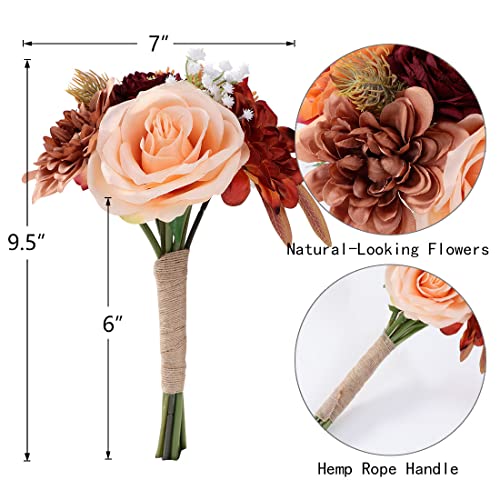 Spirit Up Art Wedding Bouquets For Bridesmaids Bride Burnt Orange Artificial Dahlia Handmade Silk Rose Bouquet Holding Flowers For Diy Arrangement Valentine's Day Party Church Home Decor #TOP6