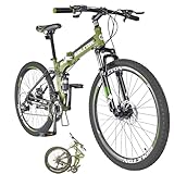 EUROBIKE 26” Full Suspension Mountain Bike 21 Speed Folding Bicycle Men or Women Bicycle(ArmyGreen)