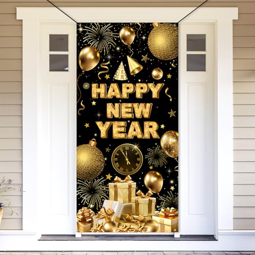 Happy New Year Decorations Hanging Door Cover Banner, 35x73" Welcome