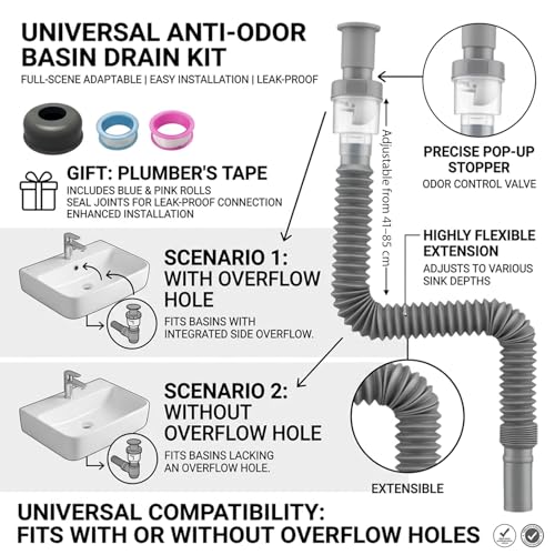 Bathroom Sink Drain Pipe Extendable 41-85cm - Anti Odor Flexible Drain Hose by DALIANWEIS - Used condition - Image 2