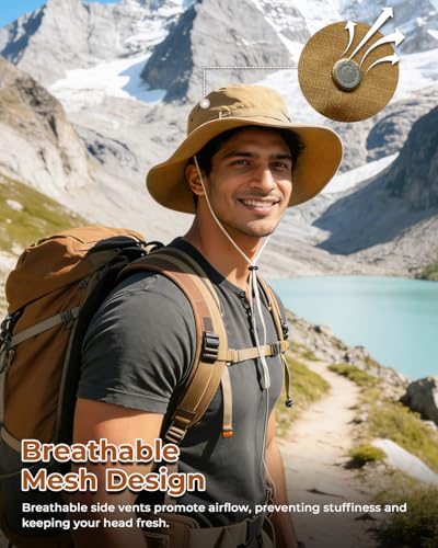 Image of Electomania Head Caps for Men and Women,Breathable Mesh Sun Protection hat,Hand-Embroidered Round Cap,Hat for Outdoor Work, Camping, Fishing (in, Alpha, Free Size, Khaki)