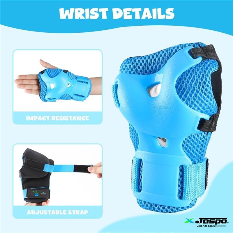 Image of Jaspo Secure Hybrid Protective Gear Set - Knee, Elbow, and Wrist Guards with HDPE Shell, Polyester Mesh, EVA Foam & Soft PU Cushioning for Skating, Cycling