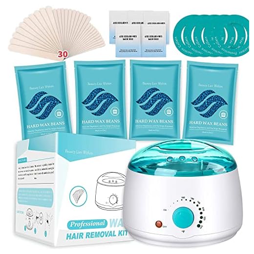 Wax Warmer for Hair Removal, LEMONTRA Wax Kit with 4 Wax Beads, for Women Men Sensitive Skin Bikini Brazilian (blue)
