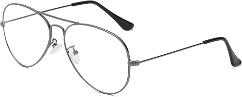 EYLRIM Gafas de aviador con luz azul para mujeres y hombres, lentes transparentes para computadora con marco piloto de metal