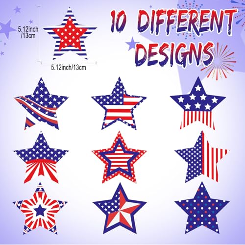 Image of Marspark 50 Pack Patriotic Foil Hanging Swirl 4th of July Office Decoration Red White and Blue Decor American Flag Star Ceiling Hanging Decor for 250th Aniversary Independence Day Home(Star Style)