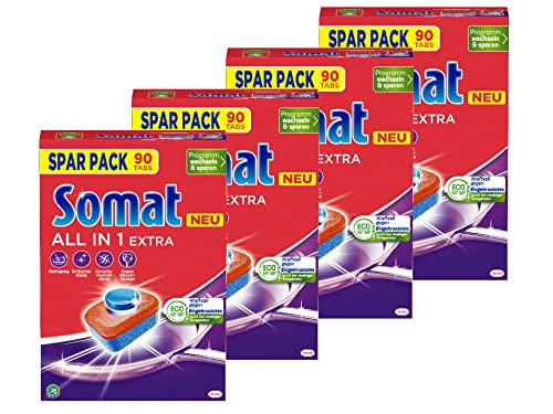 Somat All in 1 Extra Spülmaschinen Tabs (4x90 Tabs), Geschirrspül Tabs für strahlende Sauberkeit auch bei niedrigen Temperaturen...