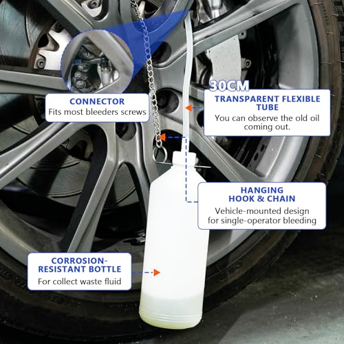 BELEY 3L Brake Bleeder Kit Manual Brake Bleeder Vacuum Pump Kit Tool, One Man Professional Brake Bleeder Kit with 5 Master Cylinder Adapters & 1L Brake Bleeder Bottle Suitable for All Vehicles