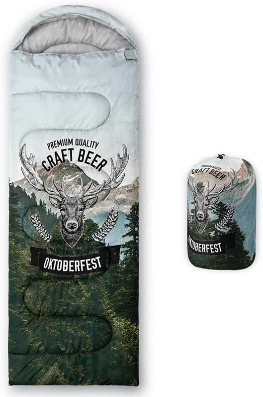 Vista 8 de Saco de dormir para adultos y niños, furgoneta de campamento de montaña verde, ligero, cálido, portátil, para interiores y exteriores, impermeable