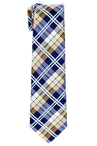 Retreez Elegant Classic Plaid Check Woven Microfiber Boy's Tie (8-10 Years) - Navy Blue And Khaki #TOP23