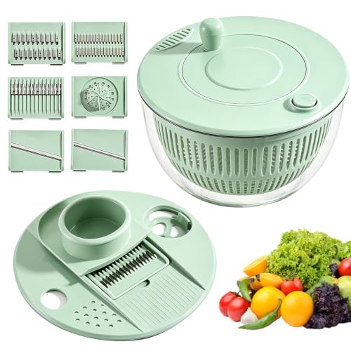 Waufoae 4L Essoreuse à Salade avec Couvercle, Salatschleuder Multifonction avec 6 Lames et Planche à Découper, Bol en Pet avec Fenêtre, Idéal pour Laver, Sécher et Couper Légumes et Fruits