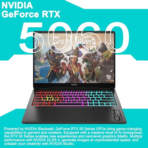 Image of HP Omen Transcend 14 Gaming AI Laptop 14 inch 3k OLED 120Hz (100% DCI-P3, HDR 500nits) Intel 16-core Ultra 7 255H 32GB RAM 1TB SSD GeForce RTX 5060 (Up to 572 AI Tops) RGB Backlit HyperX Win11 ICP Hub