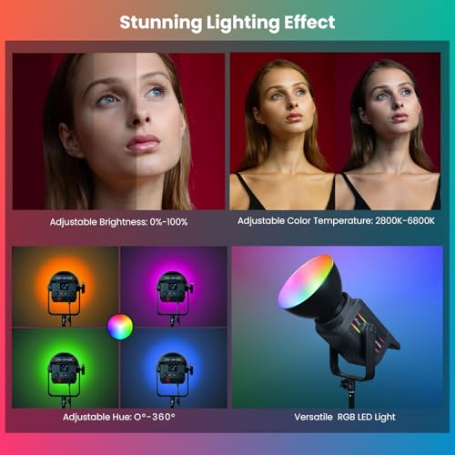 Image of HIFFIN (COB-150P) 150W RGB LED Video Light | 2800K-6800K Dimmable | 11 FX Modes | 9800 Lumens | Remote Control | 220V Power Supply | Perfect for Studio Lighting, Photography & Videography